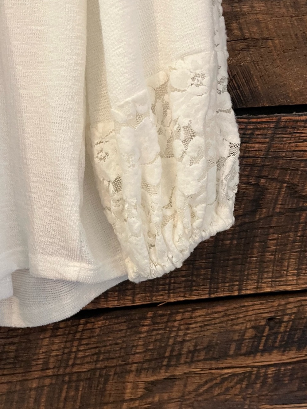 Ella Mara white waffle knit lace trim long sleeve scoop neck relaxed fit large - Picture 4 of 8